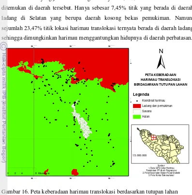 Gambar 16. Peta keberadaan harimau translokasi berdasarkan tutupan lahan  