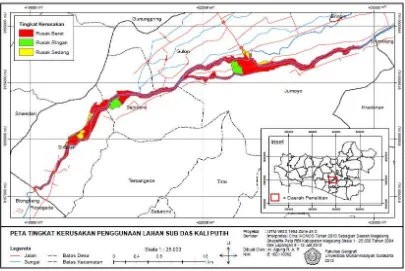 Gambar 3. Peta Tingkat Kerusakan Penggunaan Lahan Sub DAS Kali Putih 