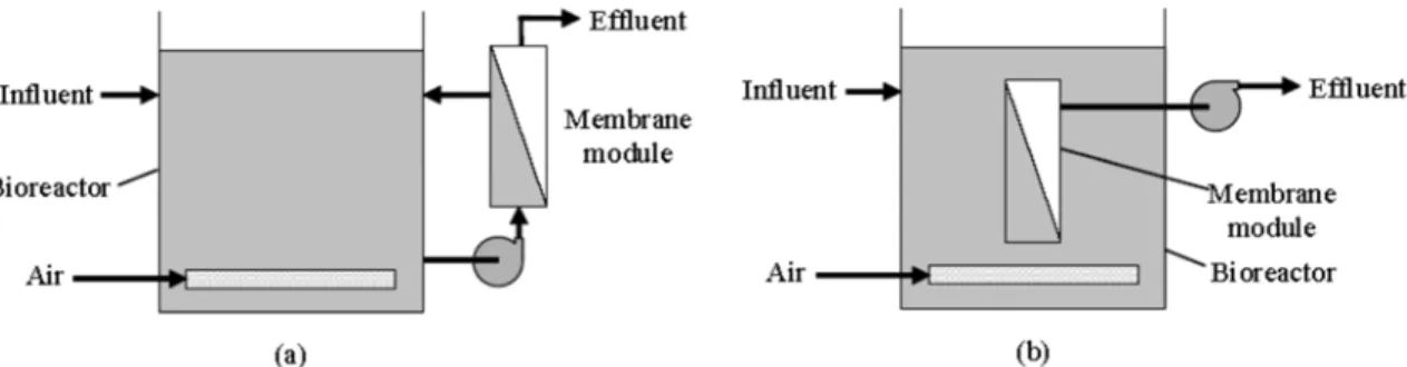 Figure 1. Schematic diagrams of basic membrane bioreactor configurations Yamamoto et  al