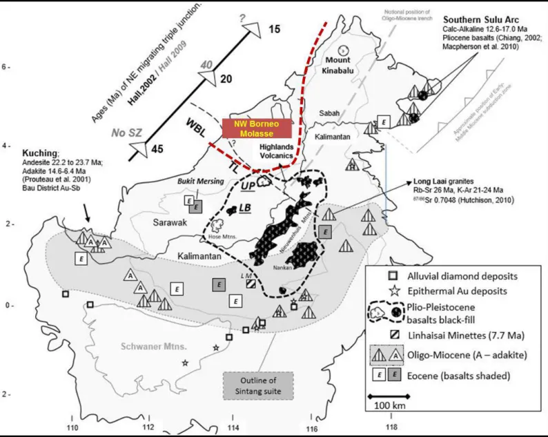 Figure  9.    Map  showing  distribution  and  age  of  Cenozoic  igneous  rocks  in  relation  to  tectonic  elements  discussed in Cullen et al