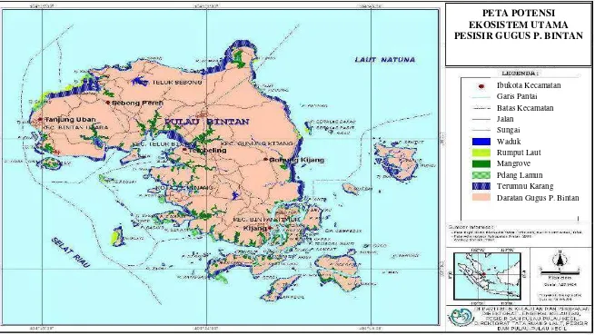 Gambar 7.  Peta potensi ekosistem utama pesisir di Kabupaten Bintan 