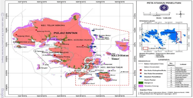 Gambar 2.  Peta lokasi penelitian di KKLD Bintan Timur Kepulauan Riau 
