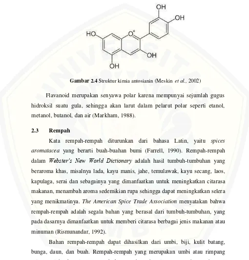 Gambar 2.4 Struktur kimia antosianin (Meskin  et al., 2002) 