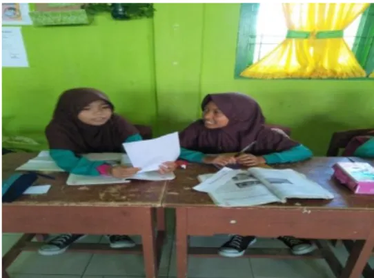 Gambar 2. Siswa sedang berdiskusi dengan  pasangannya 