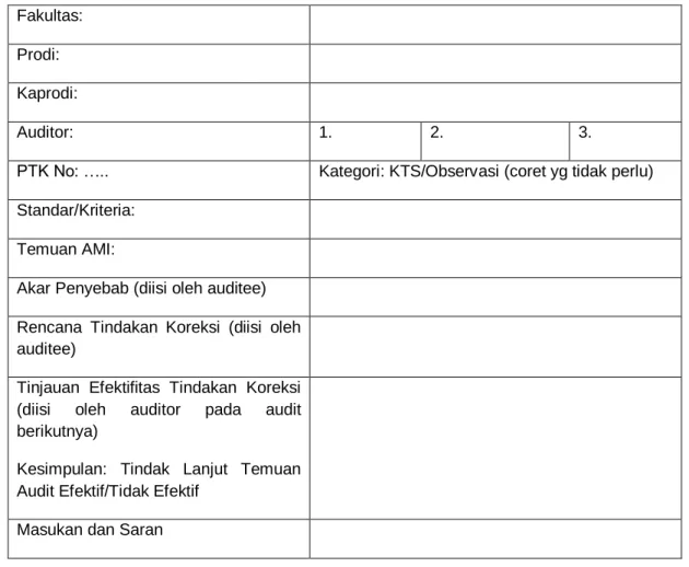 Tabel 8.1 Model Pelaporan Audit Tindak Lanjut  Fakultas: 