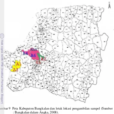 Gambar 9 Peta Kabupaten Bangkalan dan letak lokasi pengambilan sampel (Sumber