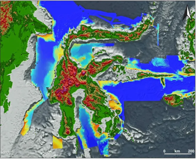 Figure 5: Composite image of Sulawesi topography and bathymetry; compiled from available data