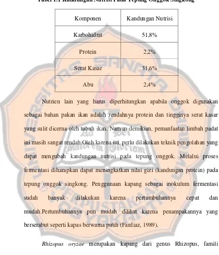 Tabel 1.1 Kandungan Nutrisi Pada Tepung Onggok Singkong 