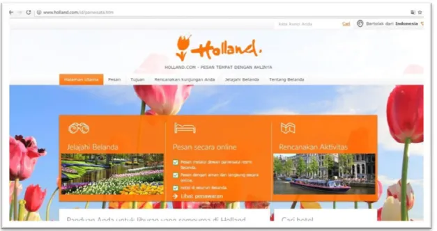 Gambar 4. Tampilan situs holland.com dalam bahasa Indonesia.