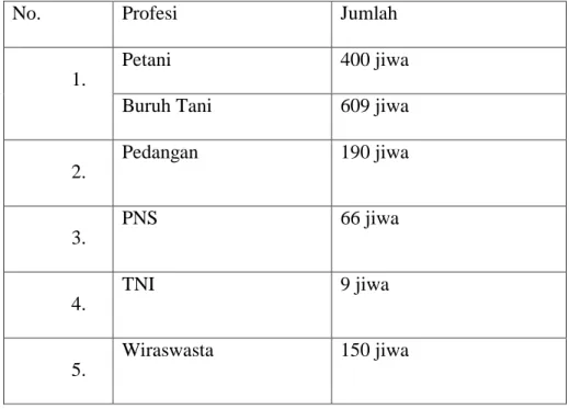 Tabel profesi penduduk Kampung Bumi Raharjo. 