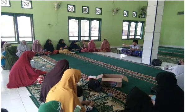 Foto K.H Ahmad Tohari sedang menyampaikan dakwah kepada para Ibu-ibu  Pengajian dalam acara Pengajian Rutin Satu Minggu Sekali di Masjid Al-Hikmah 