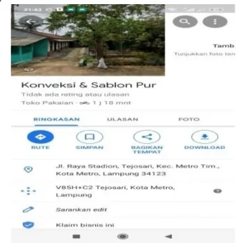 Gambar 4 Google Ma p Pur Konveksi  https: //maps.app.goo.gl/izz7uoWPwgSwhpv68 