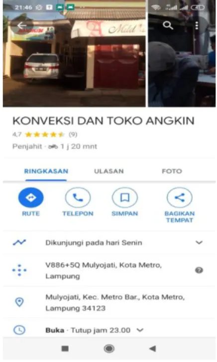 Gambar 5 Google Ma p Angki n konveksi  https: //maps.app.goo.gl/xAnFAHkzQmMVer6v5  6.  Cahaya Konveksi 