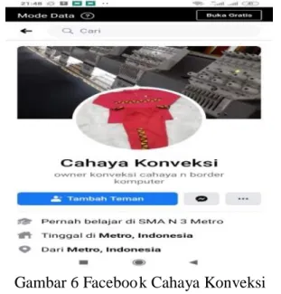 Gambar 6 Faceboo k Cahaya Konveksi  https: //www.facebook.com/cahaya.konveksi.31. 