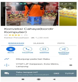 Gambar 7 Google Ma p Cahaya Konveksi  https: //maps.app.goo.gl/mkQypnqzzvsR8baw8 