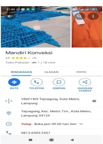 Gambar 8 Google Ma p Mandiri Konveksi  https: //maps.app.goo.gl/jZNNk5JvVoGVgBN49 