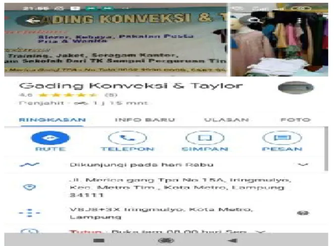 Gambar 10 Google Ma p Gading Konveksi  https: //maps.app.goo.gl/KK4MPCPcEqWr5fHUA  9.  Ariwiyono Konveksi 