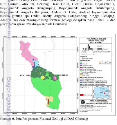 Gambar 6. Peta Penyebaran Formasi Geologi di DAS Ciberang 