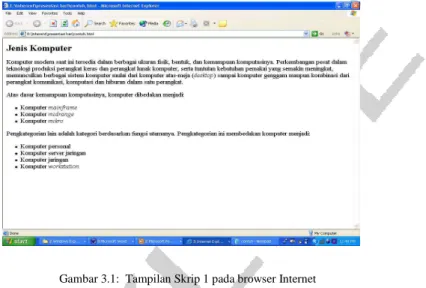 Gambar 3.1:  Tampilan Skrip 1 pada browser Internet  Membuat Objek Ajar Teks dengan Microsoft Word 2003  