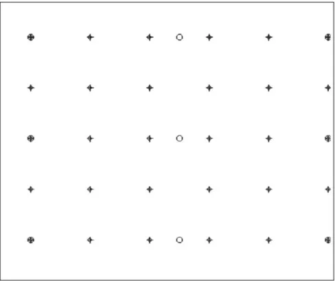 Fig. 8.2 Calibration stimulus: external (eye tracker) calibration points (circles) overlaid on internal calibration points (crosses)
