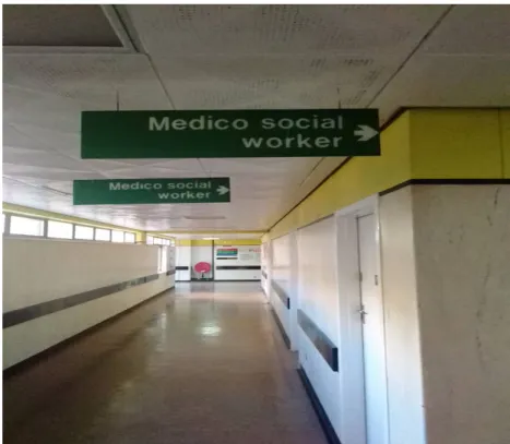 Figure 3.1: Pictorial view of entrance to the medical social work  office at Parirenyatwa Central Hospital, Harare 