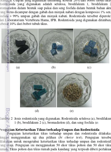 Gambar 2  Jenis rodentisida yang digunakan. Rodentisida selulosa (a), brodifakum 