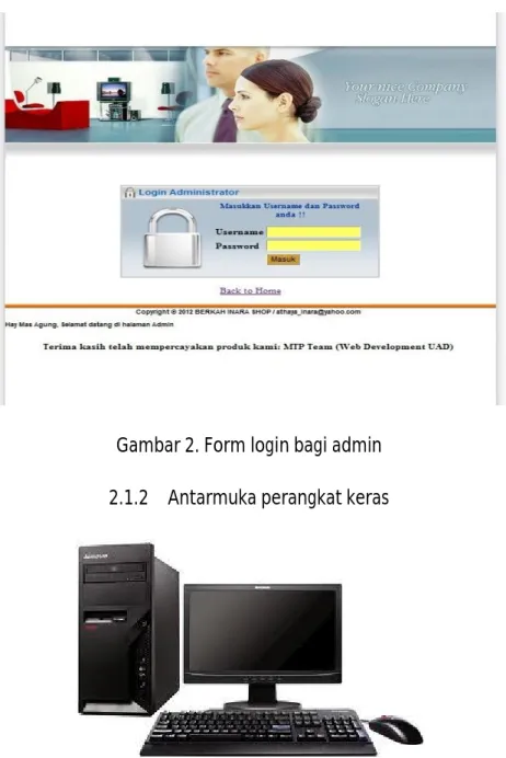 Gambar 2. Form login bagi admin  2.1.2  Antarmuka perangkat keras 