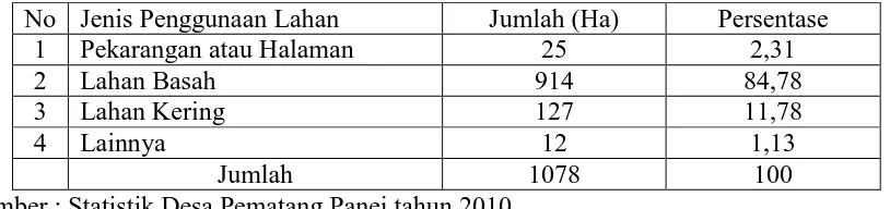 Tabel 4.6 Jenis penggunaan lahan di Desa Pematang Panei 