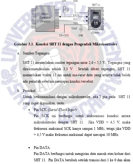Gambar 3.3.  Koneksi SHT 11 dengan Pengendali Mikrokontroler 