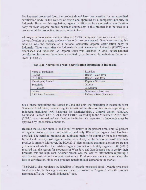 Table 2: Accredited organic certification institution in Indonesia 