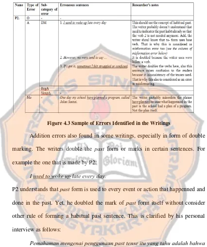 Figure 4.3 Sample of Errors Identified in the Writings 
