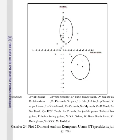 Gambar 24. Plot 2 Dimensi Analisis Komponen Utama GT (produksi x jumlah 