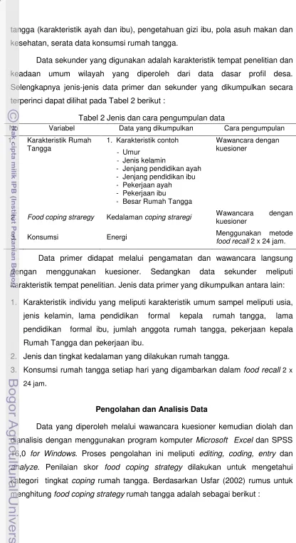Tabel 2 Jenis dan cara pengumpulan data 