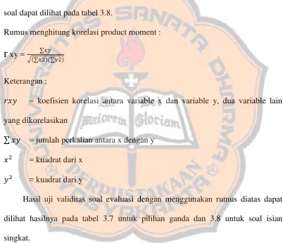 Tabel 3.7 Hasil Validitas Soal Pilihan Ganda 