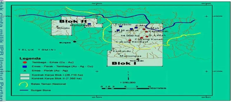 Gambar 4. Peta Blok 1 dan 2 Kontrak Karya PT.Gorontalo Mineral 