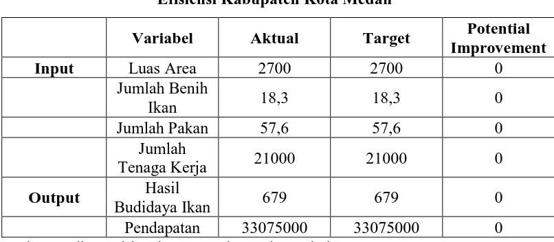 Tabel 4.6 Efisiensi Kabupaten Kota Medan 