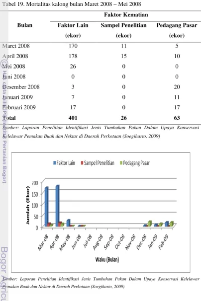 Tabel 19. Mortalitas kalong bulan Maret 2008 – Mei 2008 