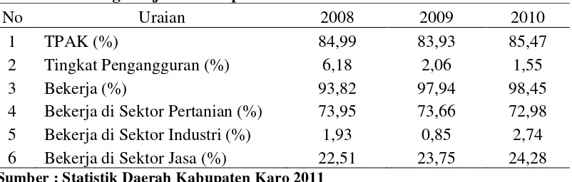 Tabel 5. Ketenagakerjaan Kabupaten karo 2008-2010. 