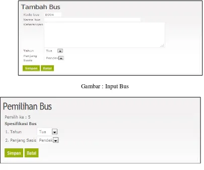 Gambar : Input Pemilihan Bus 