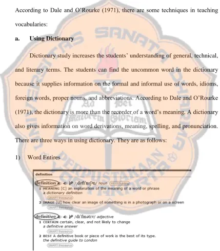 Figure 2. Example of word entires in dictionary 