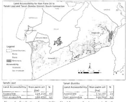 Figure 6.  distribution of accessibility of land for non­oil palm crops in South  Kalimantan  