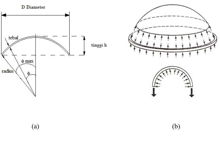 Gambar 3.1 Pemodelan Struktur Kubah (a) Struktur cangkang ( atap lengkung).  