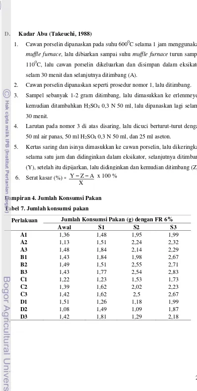 Tabel 7. Jumlah konsumsi pakan 