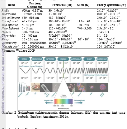 Tabel 1 Data berbagai jenis gelombang elektromagnetik* Panjang 