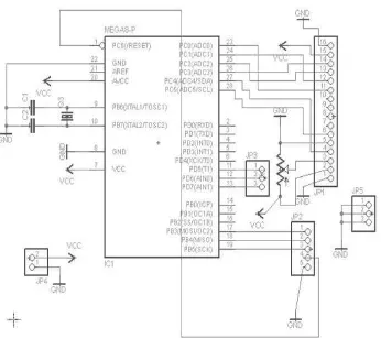 Gambar 3.7 Rangkaian skematik Mikrokontroler ATMega 8 