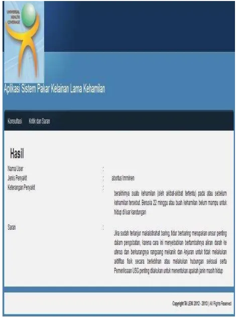 Gambar 4.5 Halaman Menu Hasil konsultasi 