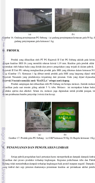 Gambar 16. Gudang penyimpanan PG Subang : (a) gudang penyimpanan kemasan gula 50 kg, (b) 