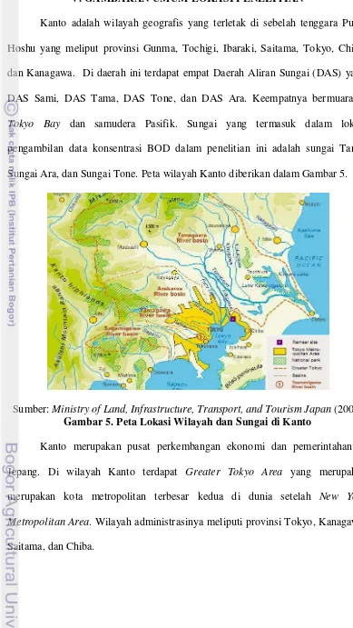Gambar 5. Peta Lokasi Wilayah dan Sungai di Kanto 