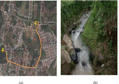 Gambar 3.3 (a) Peta Lokasi Persawahan dan (b) DAS Cilaja bagian Tengah  Sumber: Google Earth dan Dokumentasi pribadi, 2014  