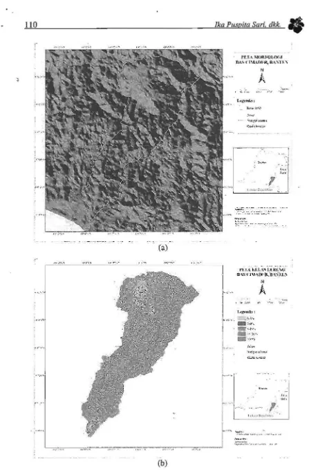 Gambar 1. Citra SRTM (resolusi 90 m) (a), Pela Kemin'ngan Lereng (b) di DAS Cimadur 
